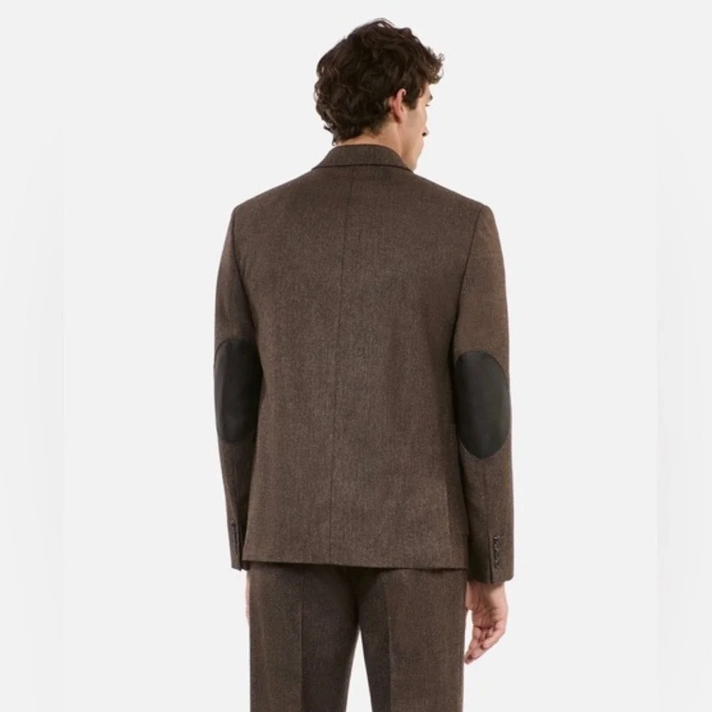 The Kooples Blazer Men’s Double Breasted Wool FR 46/ US 36 Brown‎ Leather Elbow